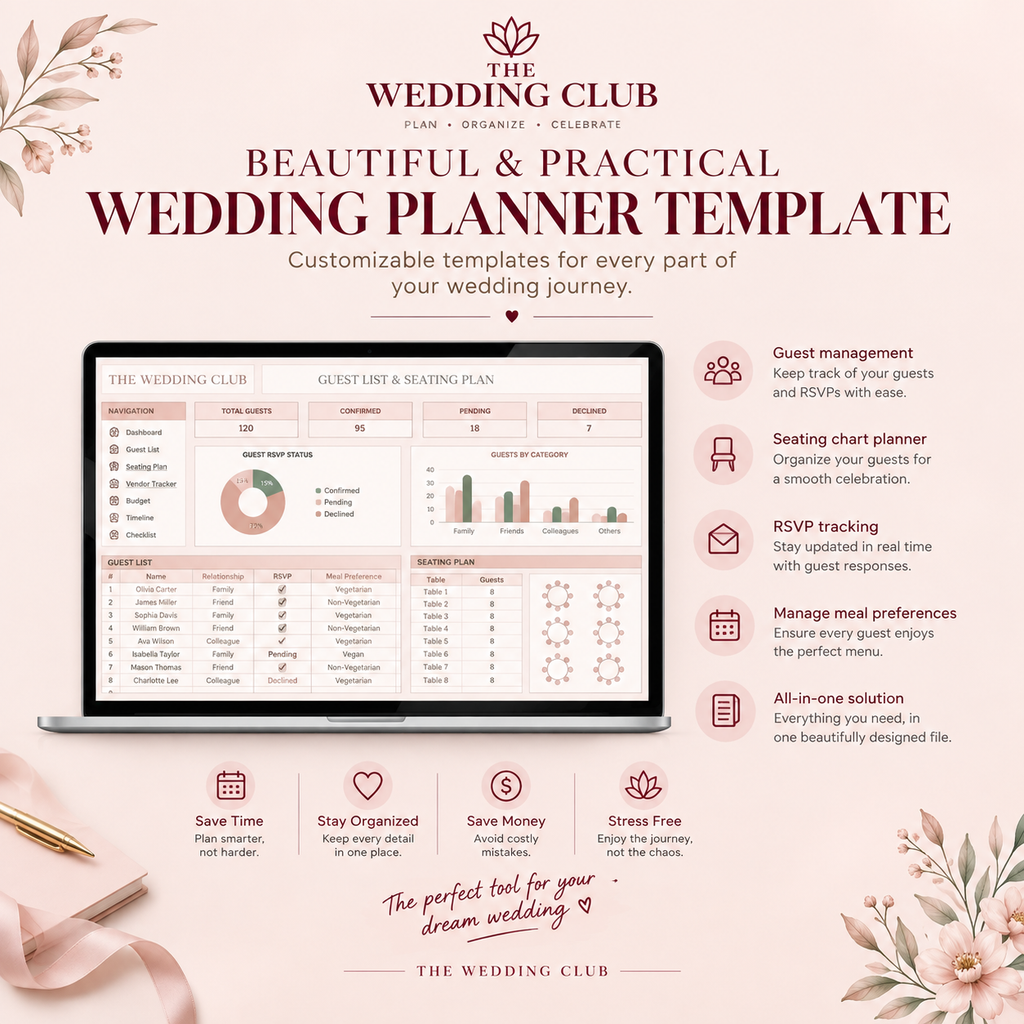 Ultimate Wedding Planner Spreadsheet | Wedding Budget, Guest List, Timeline & Checklist