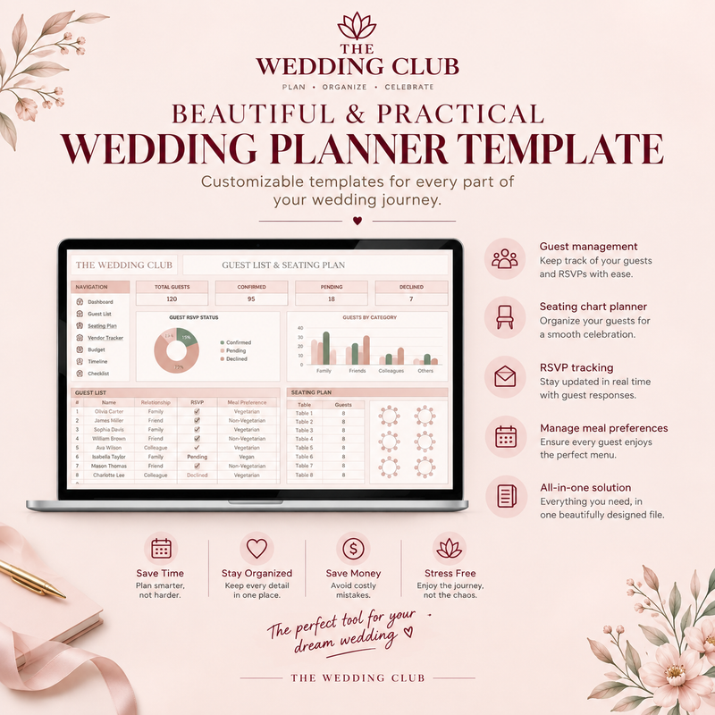 Ultimate Wedding Planner Spreadsheet | Wedding Budget, Guest List, Timeline & Checklist