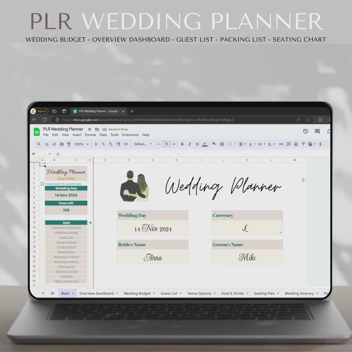 Ultimate Wedding Planner Spreadsheet | Wedding Budget, Guest List, Timeline & Checklist